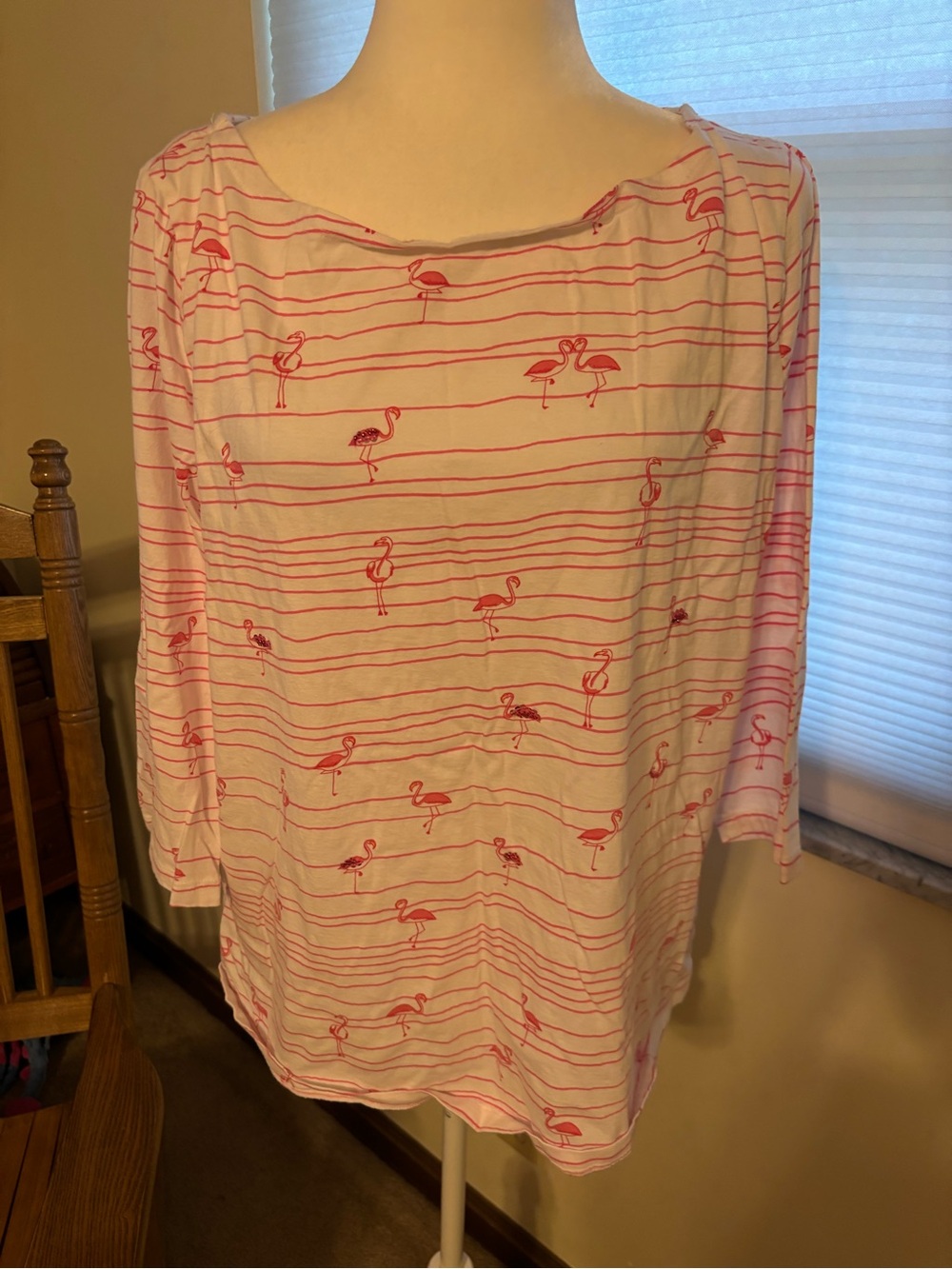 Talbots White and Pink Striped Flamingo Cotton Top